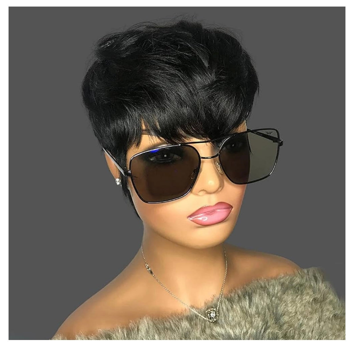 Pixie Cut Wig, Human Hair, Short Layered with Bangs, Marilyn