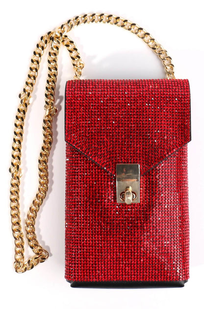 FASHION RHINESTONE SIDE BAG with CHAIN STRAP, CROSSBODY PURSE