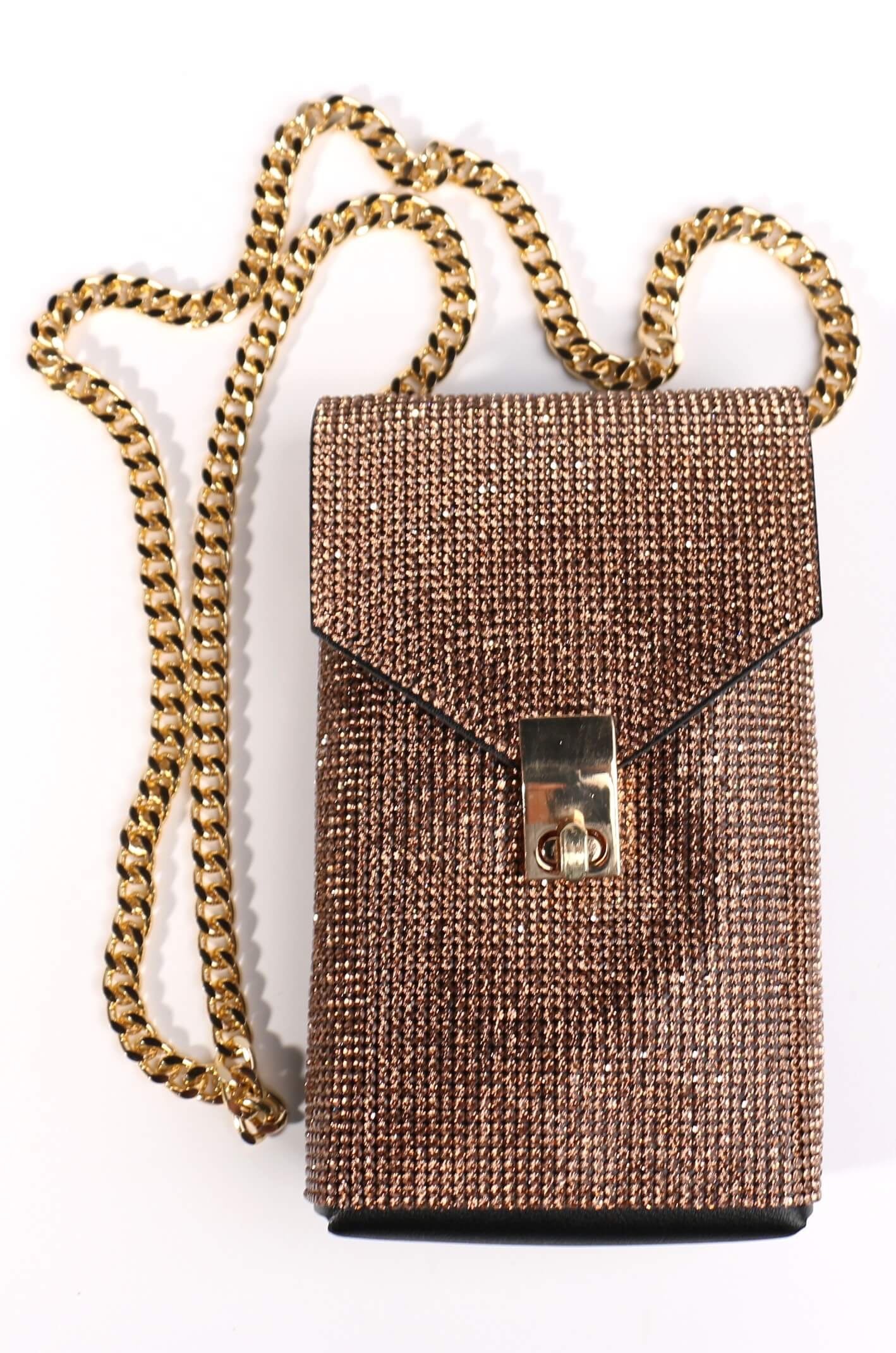 FASHION RHINESTONE SIDE BAG with CHAIN STRAP, CROSSBODY PURSE