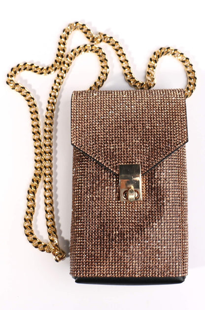 FASHION RHINESTONE SIDE BAG with CHAIN STRAP, CROSSBODY PURSE