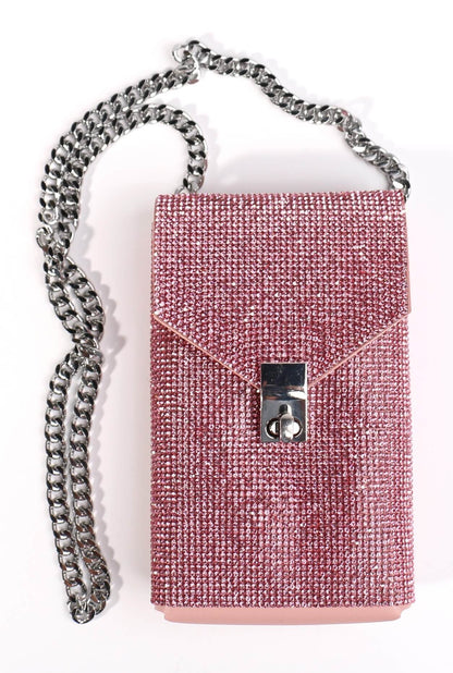 FASHION RHINESTONE SIDE BAG with CHAIN STRAP, CROSSBODY PURSE