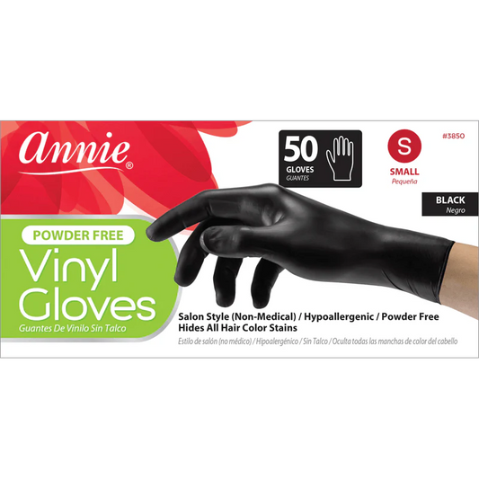 ANNIE POWDER FREE BLACK VINYL GLOVES 50PC (S-XL)